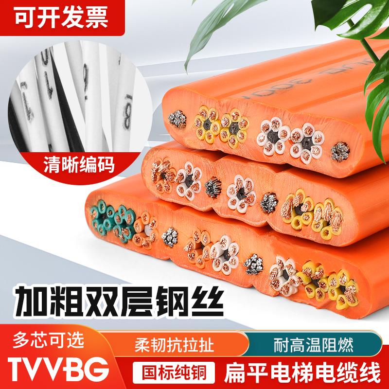 电梯扁电缆TVVBG24 30 36 42 48 60芯0.75双钢丝行车天车随行扁线