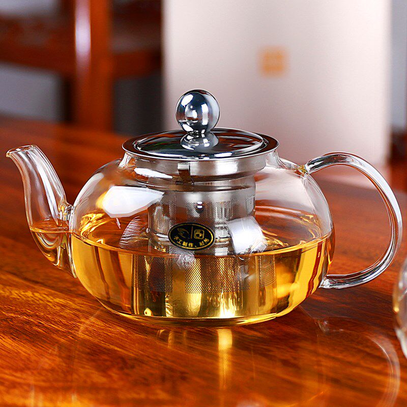 雅风玻璃茶壶耐高温加厚餐厅泡茶壶不锈钢过滤耐热饭店玻璃花茶壶