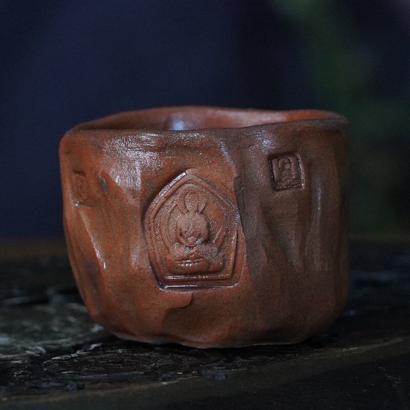 手工粗陶小杯佛龛茶杯主人杯陶瓷品茗杯单杯茶盏功夫旅行泡茶陶杯