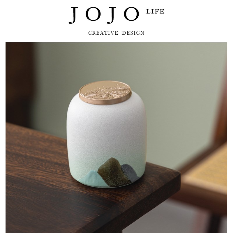 JOJOS L. PD.紫泉涧.远山茶叶罐陶瓷罐小号密封香茶叶罐  圈栏