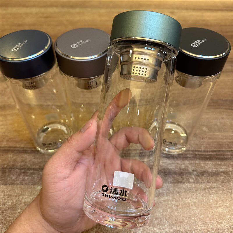 清水单层双层玻璃杯厚实杯底通透杯身磨砂杯盖带滤网泡茶水杯茶杯图片