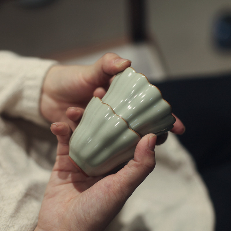 亦汝汝窑世家 南瓜杯 晓芳窑天青色 汝瓷 主人杯 茶杯 开片