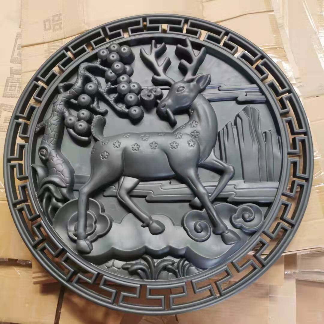 松露灵芝70cm圆形仿古挂件墙面装饰中式仿古壁挂树脂浮雕塑料砖雕