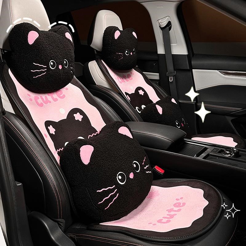 ART CAT 蝴蝶结猫咪车用防滑座椅垫冬季毛绒保暖车载座垫汽车坐垫