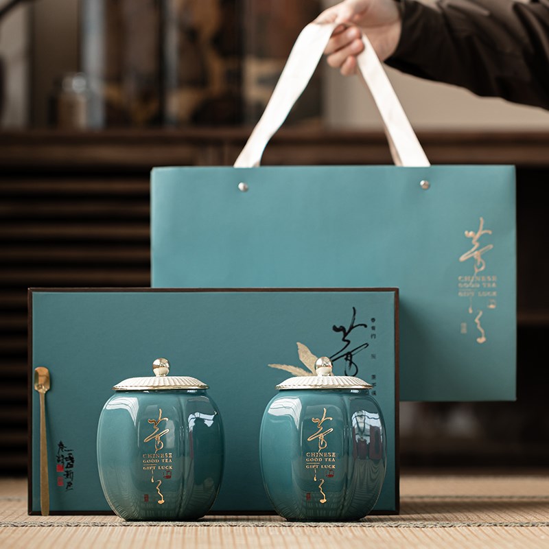新款茶叶包装礼盒通用普洱红茶陶瓷茶叶罐密封罐空盒定制印字送礼
