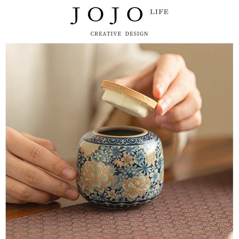 JOJOS L. PD.紫泉涧.汝窑繁花茶叶罐家用小号普洱密封罐  采写