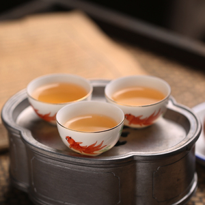 老潮州90年代轻薄蛋壳杯 白玉令功夫茶杯纯手工绘制高温陶瓷小杯