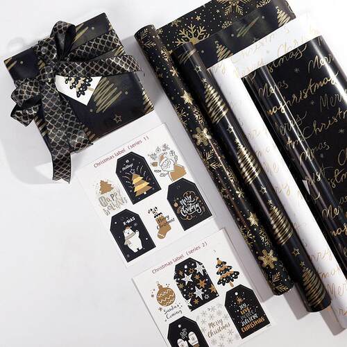 024新i品黑金圣诞树雪NXH花MerryChrstma2s扫金工艺圣节诞礼品包