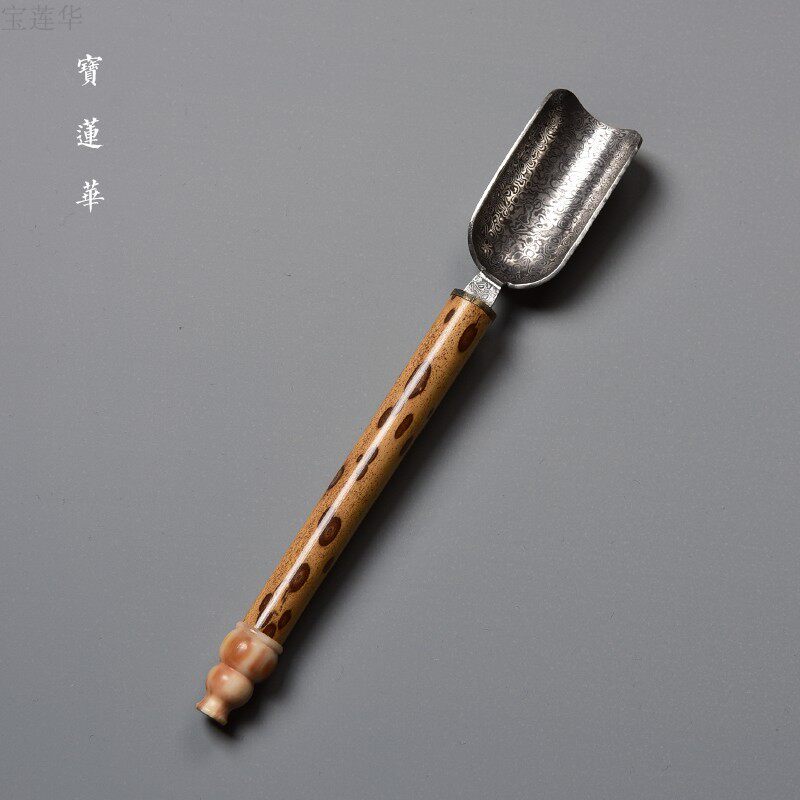 手工满花纹梅鹿竹柄茶叶铲 茶勺子茶铲舀茶叶茶匙 竹制茶则铲茶具