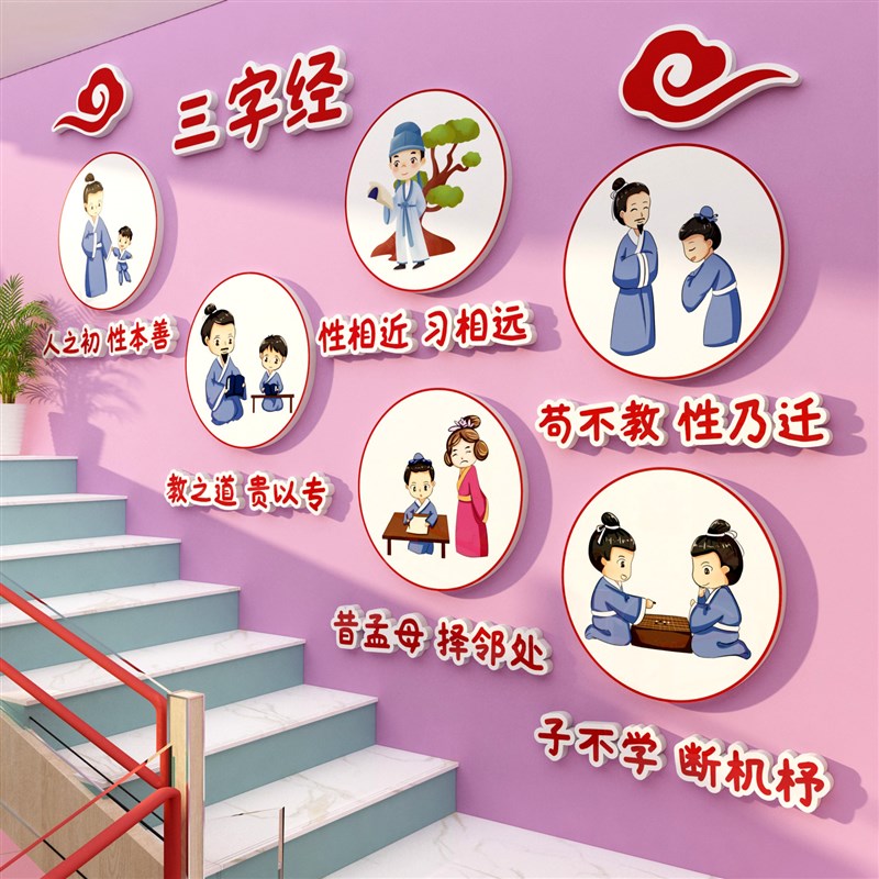 三字经贴画文明礼仪传统文化幼儿园墙面装饰环创主题成品走廊楼梯
