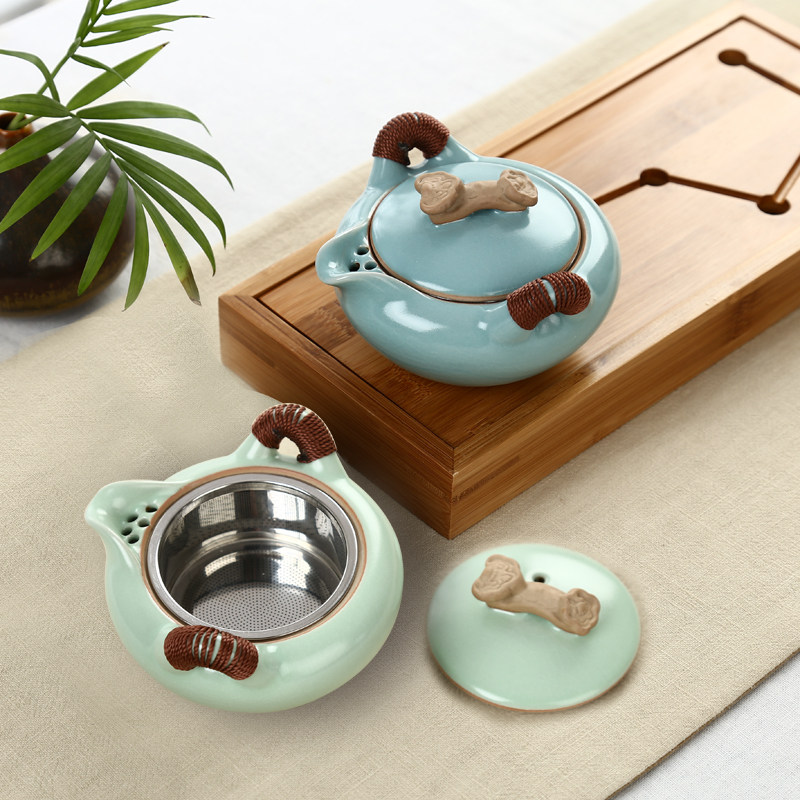 汝窑过滤茶壶 开片可养陶瓷手抓泡茶器 大小功夫红茶茶具手工单壶