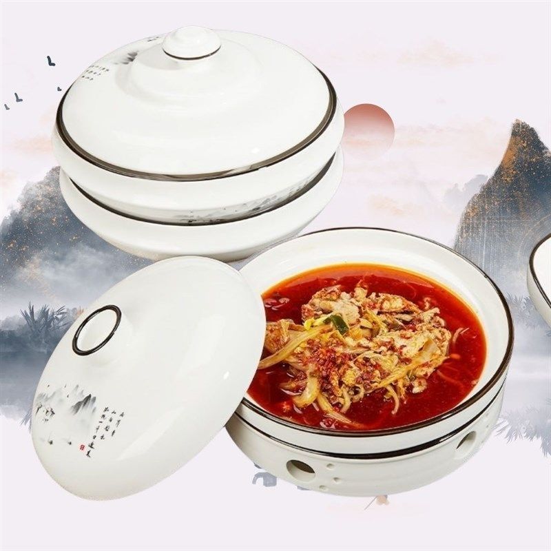 陶瓷保温菜盘子酒精炉蜡烛加热炉创意干锅碗酒店鱼盘家用大号明炉