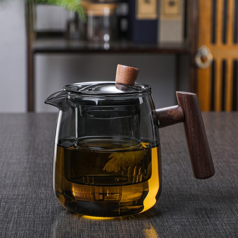 耐高温玻璃茶壶侧把壶家用煮茶壶木把壶茶水分离烟榭壶泡茶壶茶具