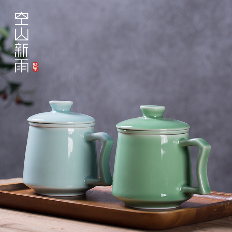 龙泉青瓷陶瓷茶杯过滤内胆办公杯茶水分离泡茶同心杯创意杯家用