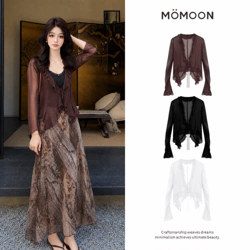 MÖMOON 【薄纱轻语】荷叶边系带薄纱人丝开衫外搭长袖上衣122380