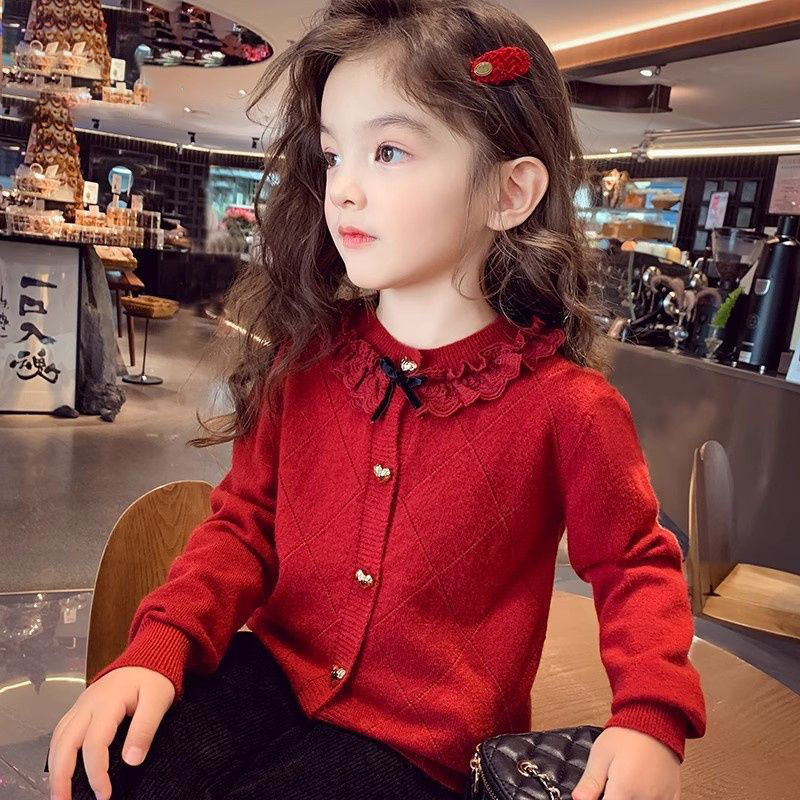 女童新年装毛衣秋冬2026新款洋气儿童羊毛混纺小女孩小香针织开衫