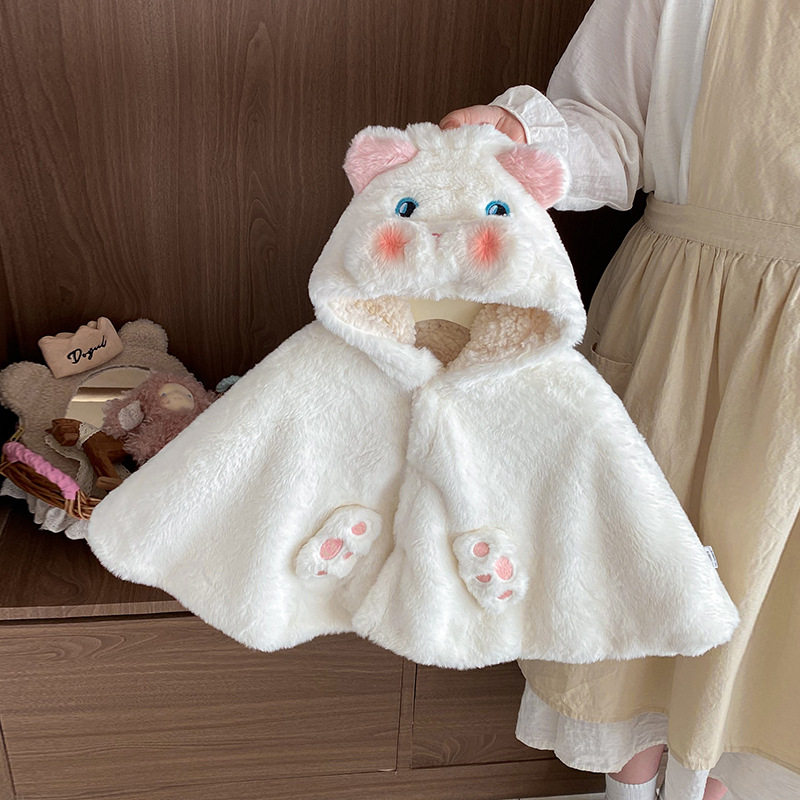 婴儿披风斗篷秋冬装宝宝冬季出门加绒加厚披肩外套防风保暖连帽服