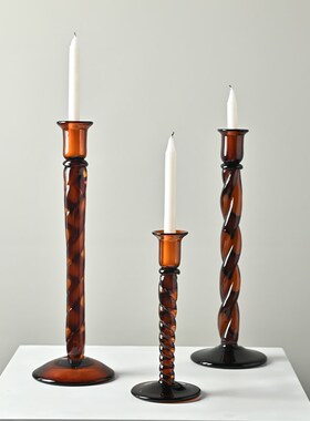 手工琉璃中古烛台样板间餐柜玄关台面装饰高级感黑色古典烛台摆件