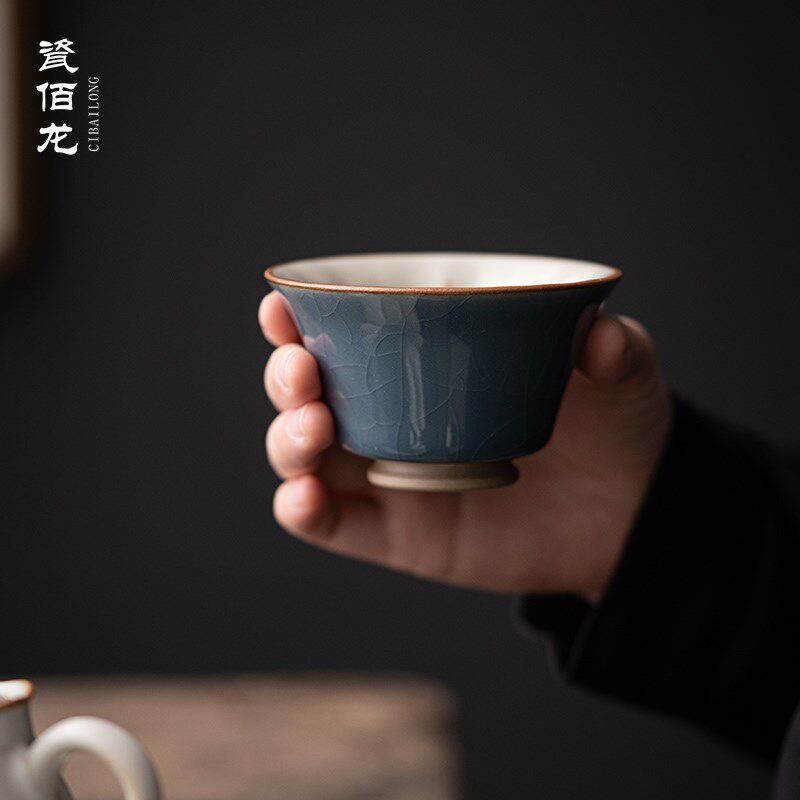 柏韵邱卫国汝窑茶杯主人杯客杯单杯品茗杯陶瓷功夫茶具中式复古风