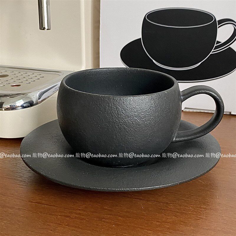 复古磨砂陶瓷杯蛋形咖啡杯碟拿铁拉花杯下午茶餐具送礼礼盒装
