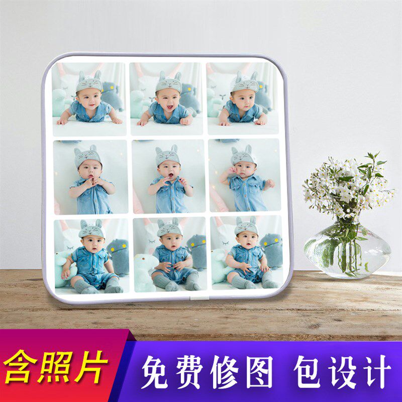 九宫格摆台照片定制水晶创意多张组合结婚照片放大挂墙全家福儿童