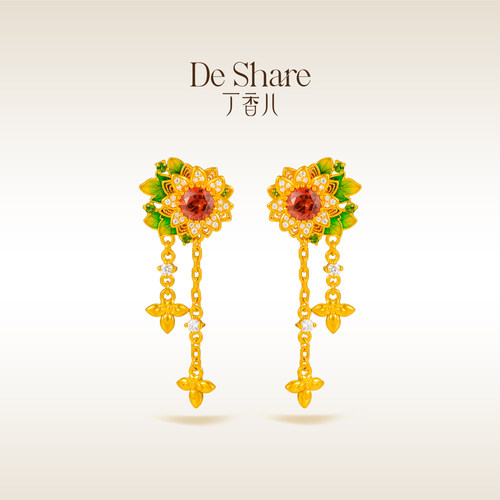De Share丁香儿珠宝黄金耳饰999足金耳钉耳坠镶嵌梵高之眸向日葵