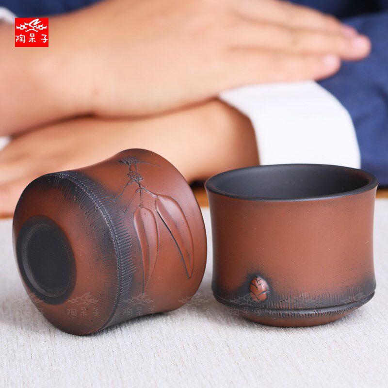 云南建水紫陶 茶杯 品茗杯 杯子根艺竹节杯子 小号品茗杯节节高升