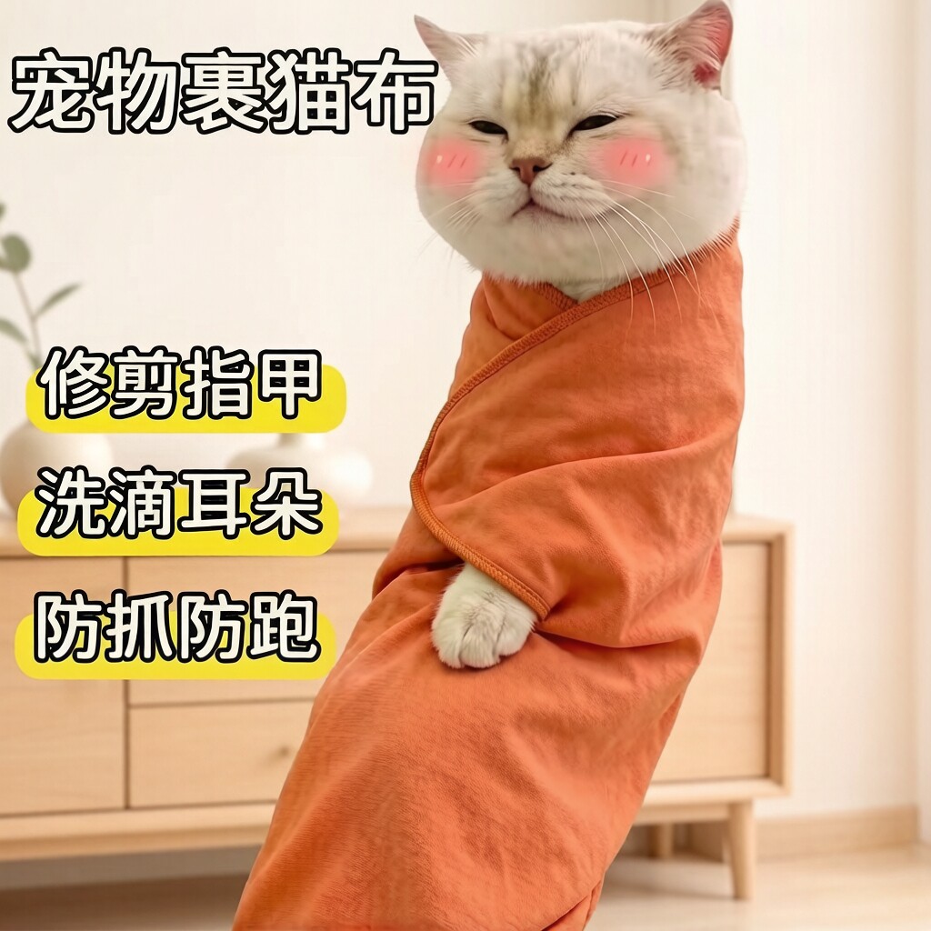 裹猫布自粘包猫咪毛巾防咬洗澡剪指甲束缚宠物魔术百贴固定布神器