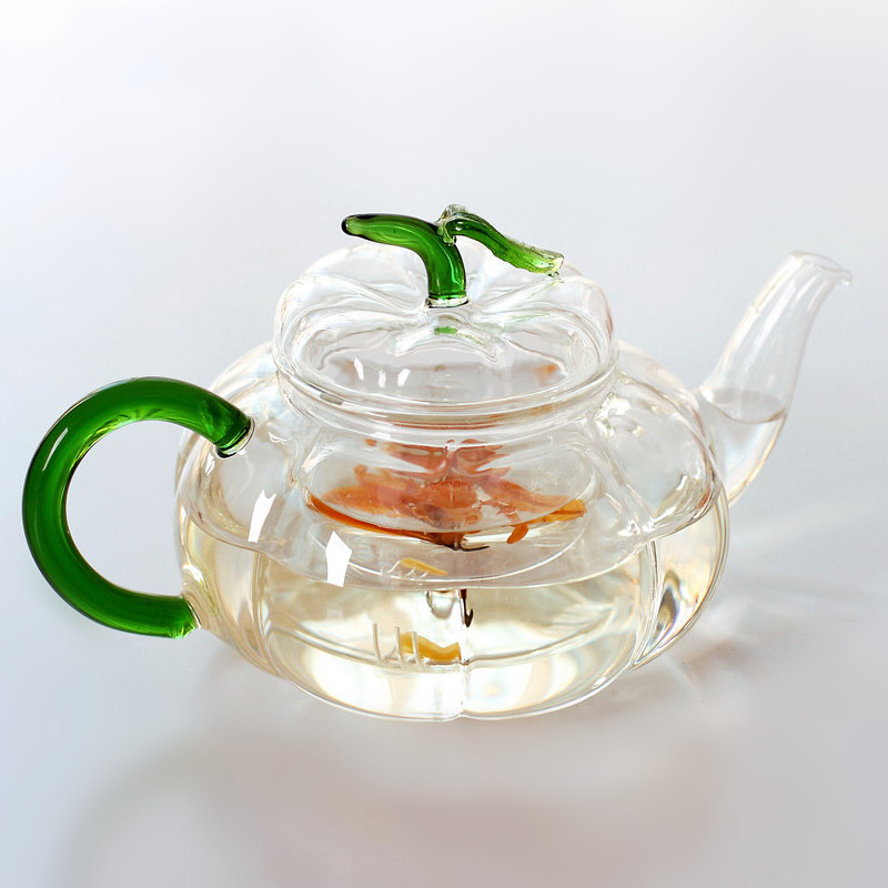 茶壶玻璃耐高温花茶壶花草茶具功夫泡茶壶透明过滤加热南瓜壶家用