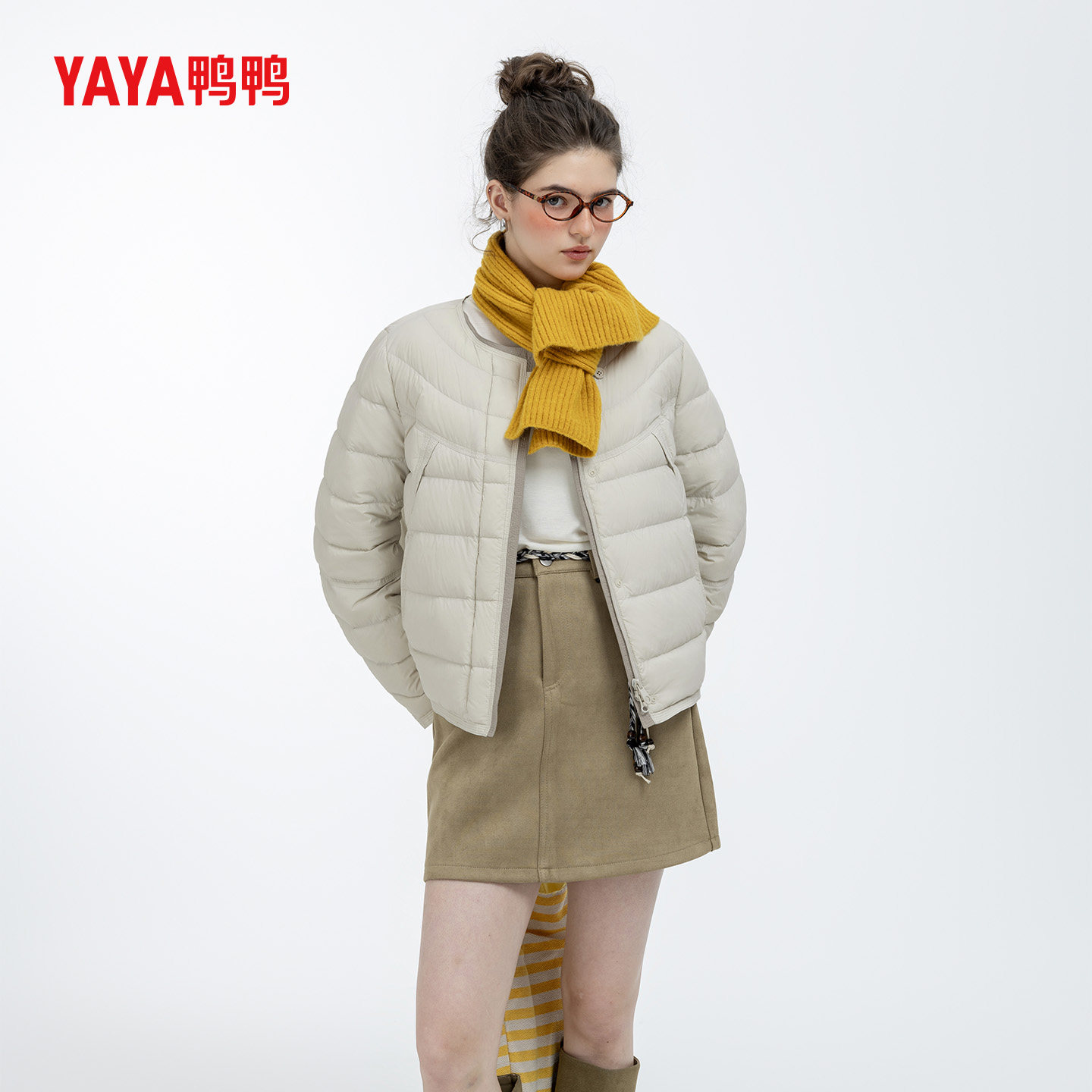鸭鸭YAYA2026新款春季羽绒服轻职风极简短款休闲百搭轻薄女士外套