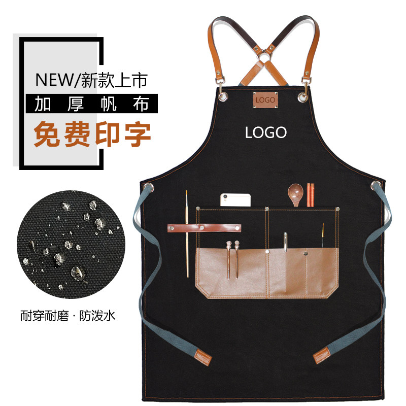 理发师牛仔围裙订做印字发型师美发师画画美术生男帆布烫染工作服