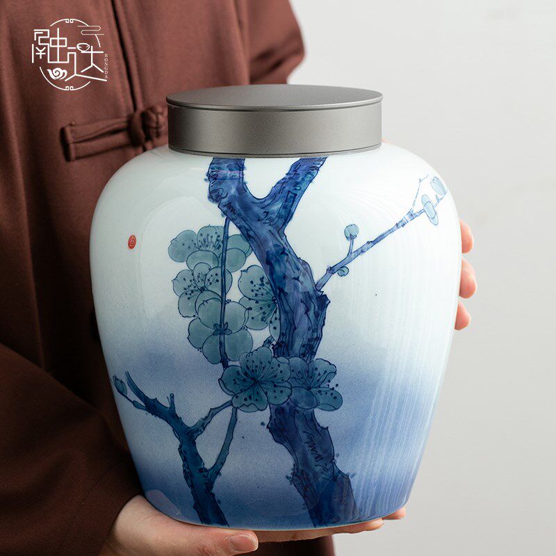 手绘大号陶瓷茶叶罐密封罐储存罐茶罐家用精品高档存储茶白茶普洱