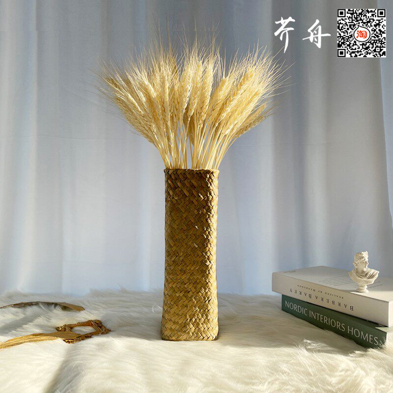天然麦穗干花摆件草编花瓶花篮真花束礼品大麦子客厅竹编装饰花卉