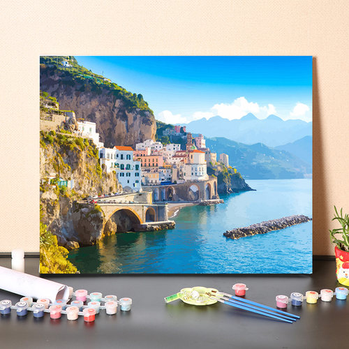 数字油画diy填充手工填色意大利阿玛菲海岸手绘风景油彩丙烯画画