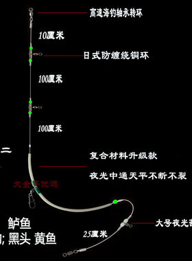 一拖二海钓鲈鱼黄鱼钓组一拖三高速轴承转环防缠绕十九公黑头线组
