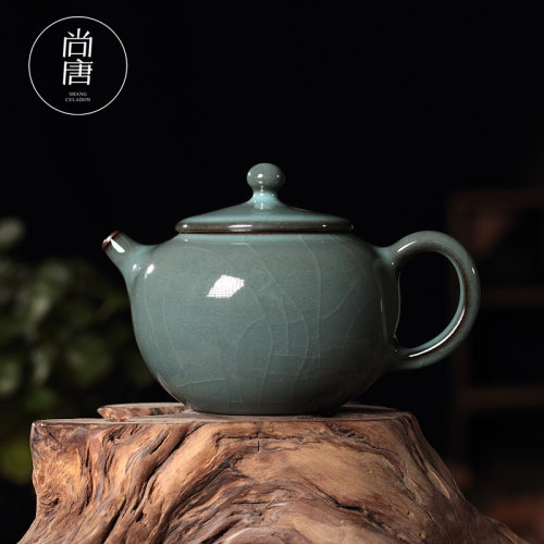 尚唐铁胎功夫茶壶龙泉青瓷茶具复古手工单壶陶瓷冰裂过滤泡茶小壶