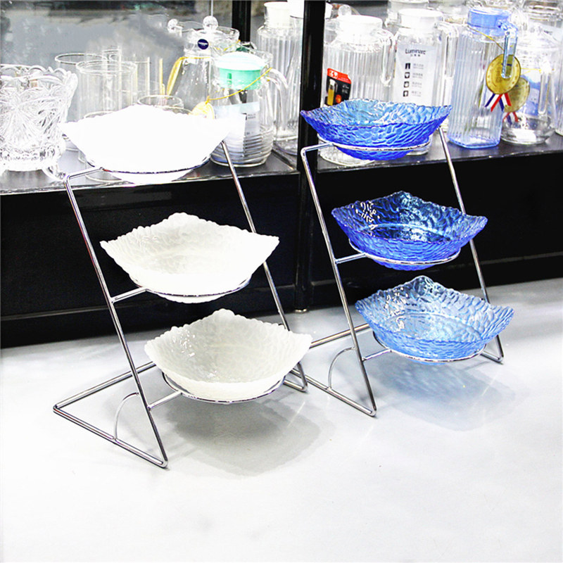 三层酒店自助餐果盘玻璃器皿碗凉菜展示盘明档展示摆台餐具架子盘