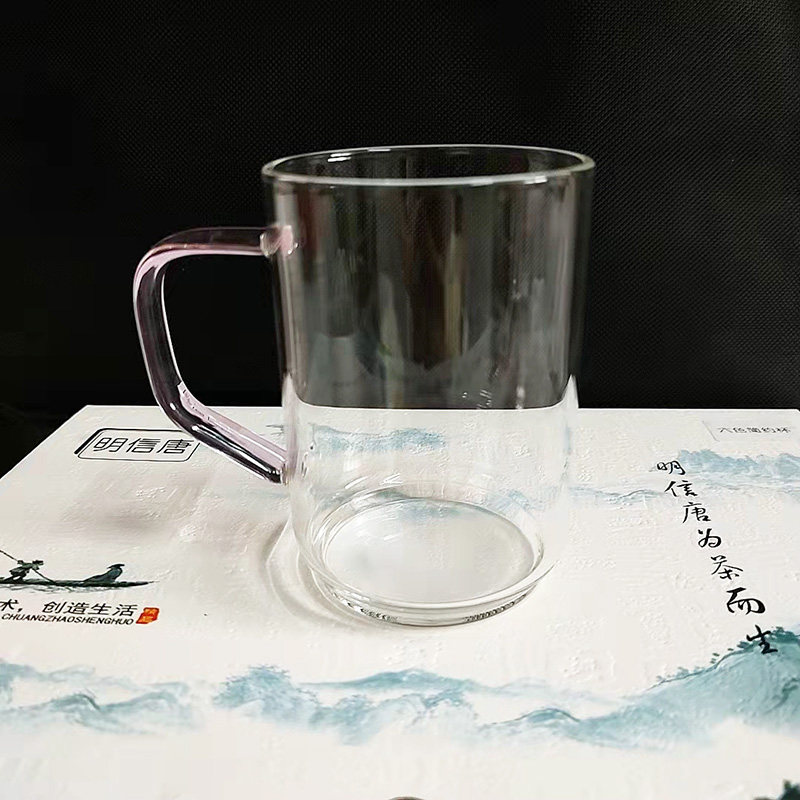 耐高温加厚玻璃杯200ml彩把绿茶杯单层6只装家用水杯明信唐待客杯