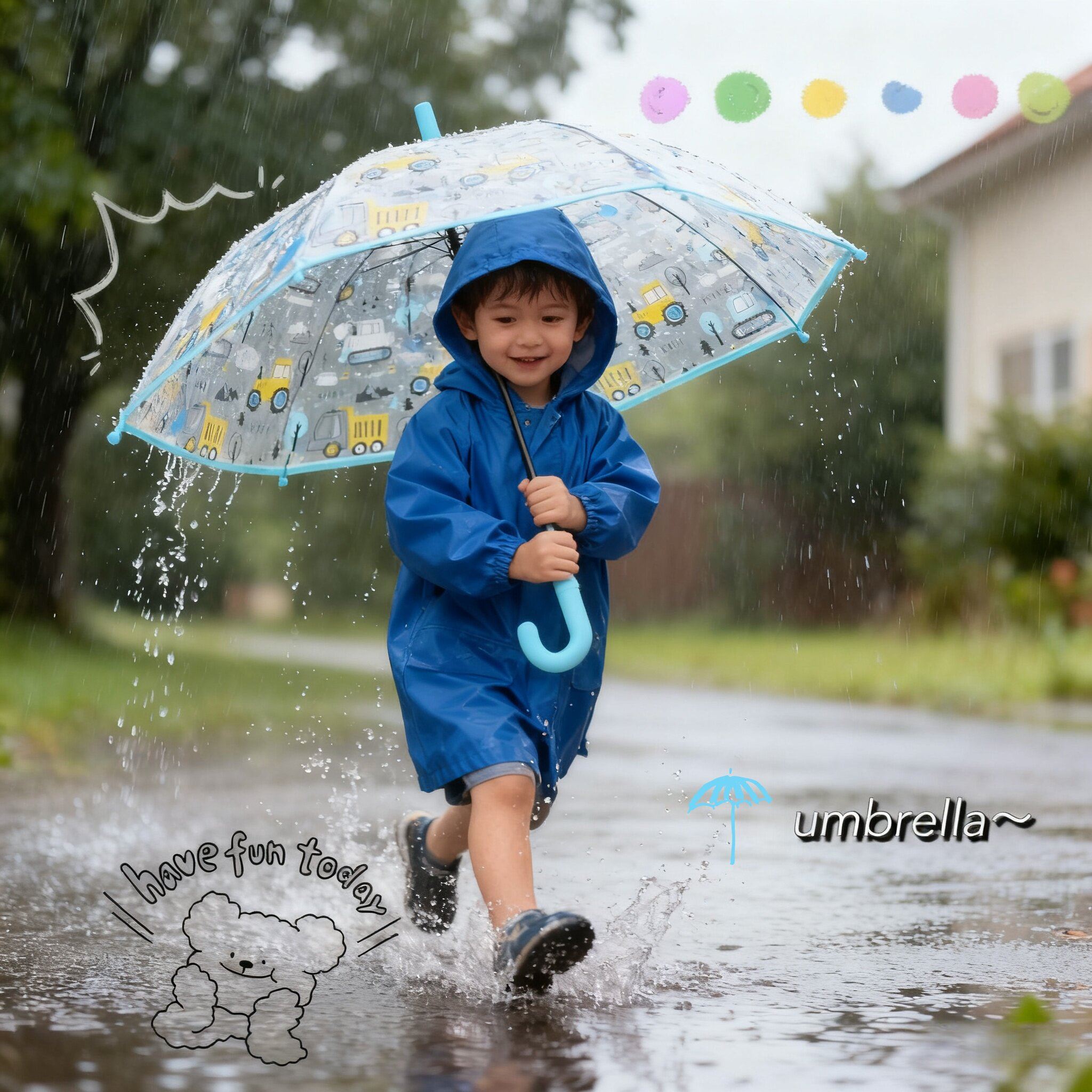 儿童工程车雨伞透明长柄