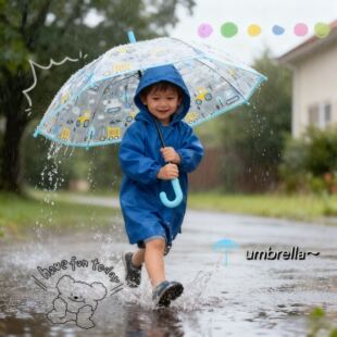 儿童工程车雨伞透明长柄半自动男童小号拱形可爱轻便幼儿园网红