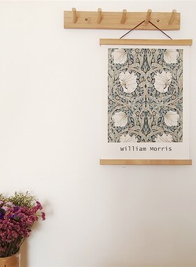 文艺小清新复古莫里斯花卉挂轴画实木磁铁挂画客厅卧室装饰画定制