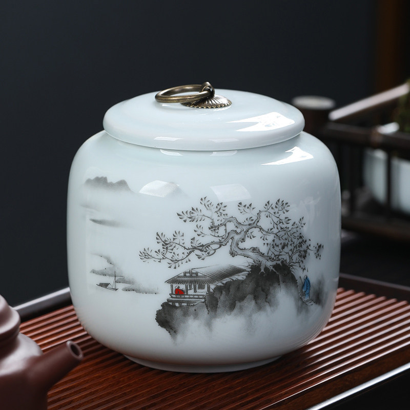 陶瓷茶叶罐中号家用密封罐防潮罐存茶罐茶叶礼盒通用红绿茶普洱