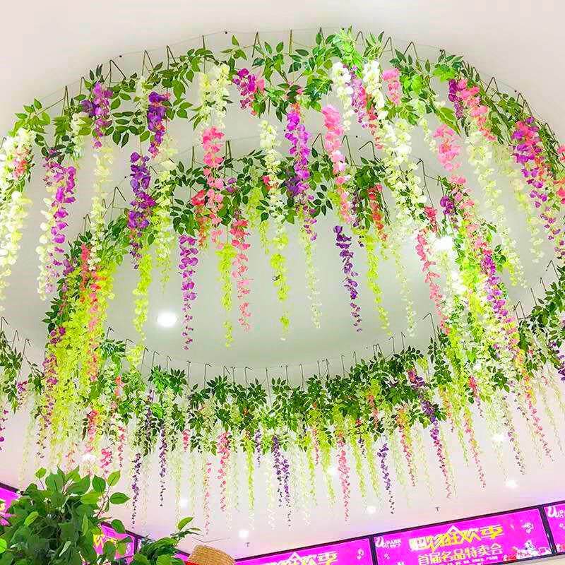 商场庆典4店展厅中庭空中吊饰幼儿园装饰教室仿真紫藤花豆花挂饰