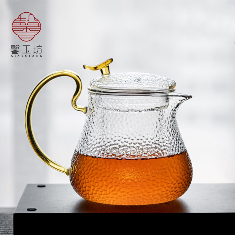 馨玉坊耐热可煮茶壶锤纹玻璃壶茶水分离泡茶壶家用玻璃花茶壶茶器