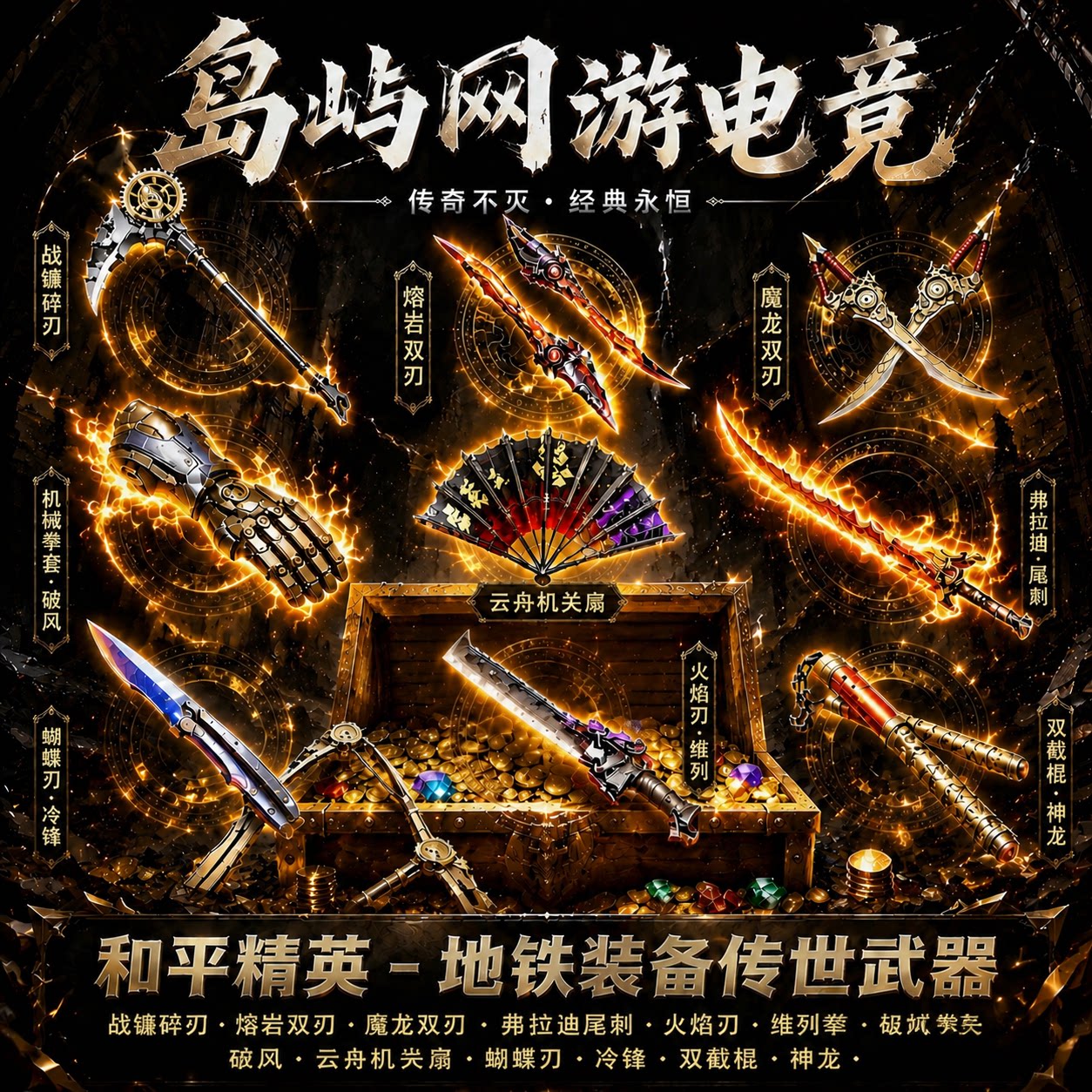 和平精英地铁逃生传世武器火焰双截棍弗拉迪尾刺折叠直刀骨鞭熔岩