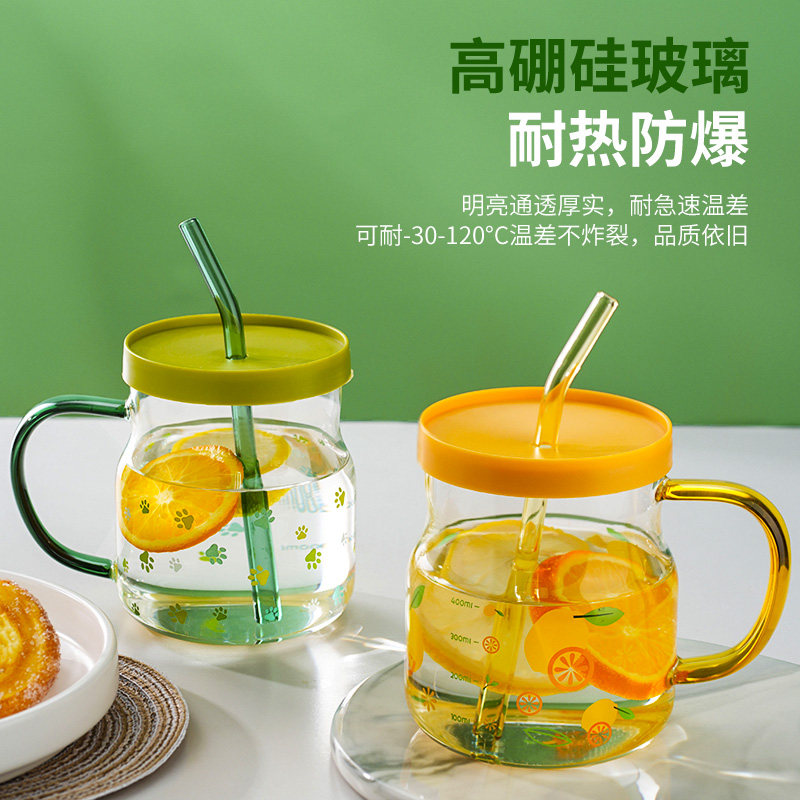 玻璃吸管杯女生耐高温把手水杯咖啡杯2024新款口杯带吸管泡茶杯子