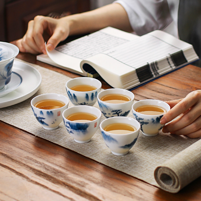 手绘功夫茶杯套装陶瓷喝茶杯子手作杯茶碗家用6只装茶具主人杯