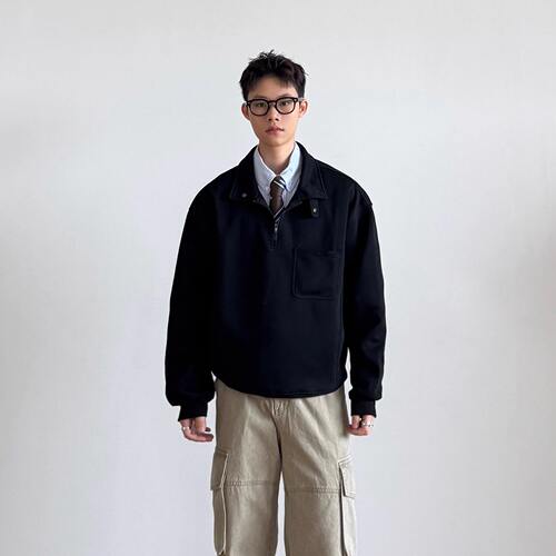 SEND美式复古半拉炼立领运动