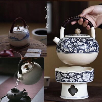 婵韵梵山堂苏打釉茶壶提梁壶煮茶壶青花白陶壶煮茶炉围炉煮茶茶具