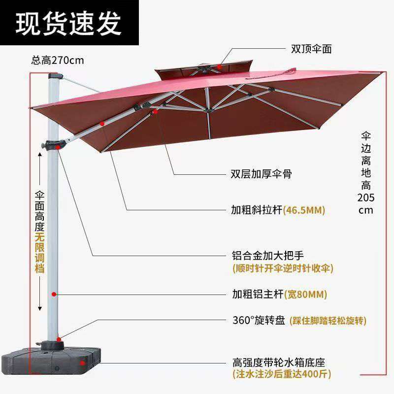 户外防晒遮阳伞庭院露台花园大太阳伞室外阳台摆摊别墅黑胶罗马伞